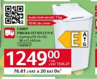 Selgros CANDY PRALKA CST 07LET/1-5 wymiary: 86x41x60cm oferta