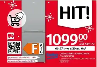 Selgros beko CHŁODZIARKO-ZAMRAŻARKA CSA240K30SN oferta