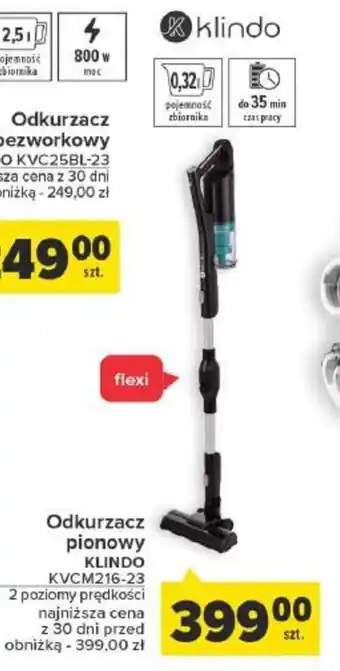 Carrefour Odkurzacz pionowy KLINDO KVC25BL-23 oferta