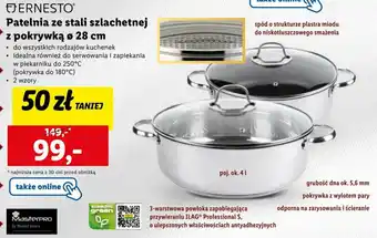 Lidl ERNESTO Patelnia ze stali szlachetnej z pokrywką Ø 28 cm oferta
