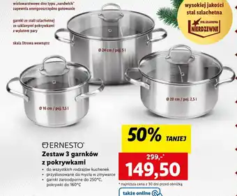 Lidl FJERNESTO Zestaw 3 garnków z pokrywkami oferta