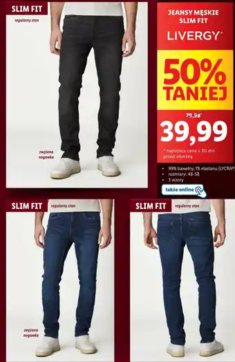 Lidl JEANSY MĘSKIE SLIM FIT LIVERGY oferta