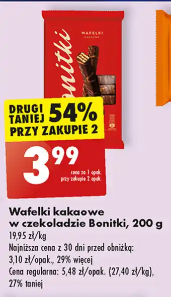 Biedronka Wafelki kakaowe w czekoladzie Bonitki, 200 g oferta