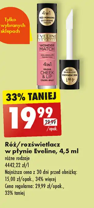 Biedronka Róż/rozświetlacz w płynie Eveline, 4,5 ml oferta