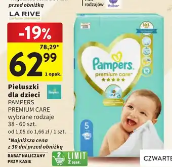 Intermarche Pieluszki dla dzieci Pampers PREMIUM CARE 38 - 60 szt. oferta