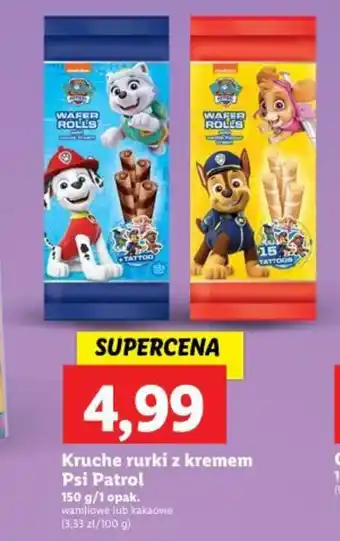 Lidl Kruche rurki z kremem Psi Patrol 150 g oferta