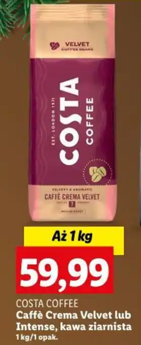 Lidl COSTA COFFEE Caffè Crema Velvet lub Intense kawa ziarnista 1kg oferta