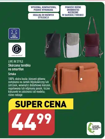 ALDI LIVE IN STYLE Skórzana torebka na smartfon oferta