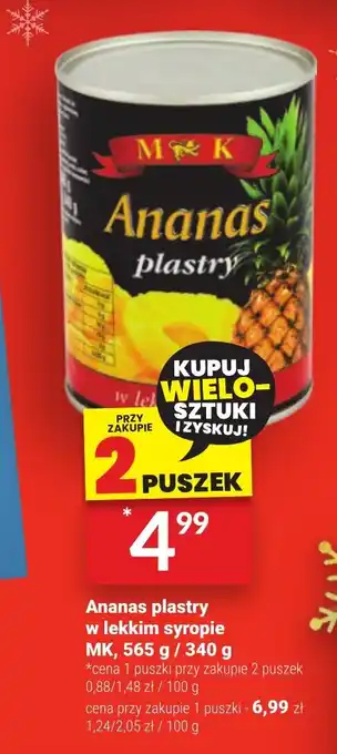 Twój Market Ananas plastry w lekkim syropie MK, 565 g 340 g oferta