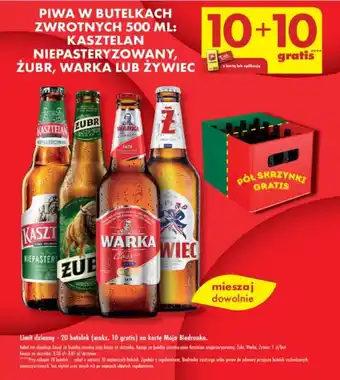 Biedronka PIWA W BUTELKACH ZWROTNYCH 500 ML KASZTELAN NIEPASTERYZOWANY, ŻUBR, WARKA LUB ŻYWIEC oferta