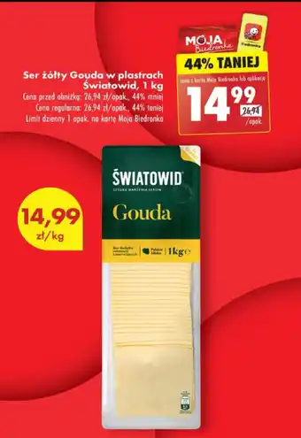 Biedronka Ser żółty Gouda w plastrach Światowid, 1 kg oferta