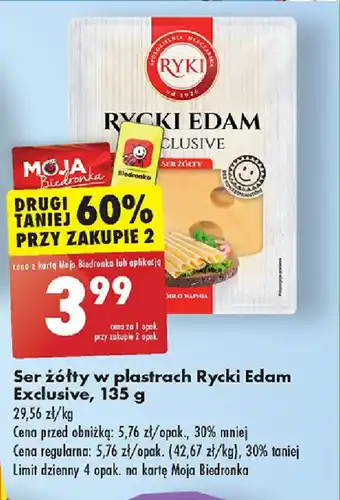 Biedronka Ser żółty w plastrach Rycki Edam Exclusive, 135 g oferta