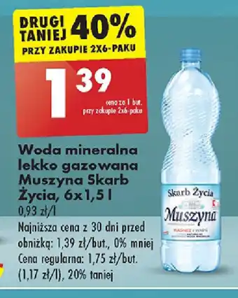 Woda mineralna lekko gazowana Muszyna Skarb Życia 6 x 1,5l