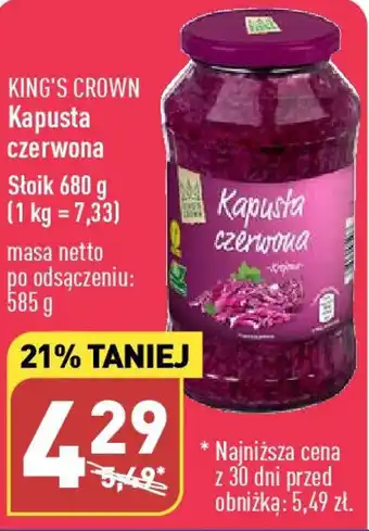 ALDI KING'S CROWN Kapusta czerwona Słoik 680 g oferta