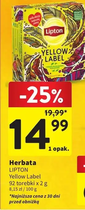 Intermarche Lipton yellow label herbata czarna 184 g (92 torebki) oferta