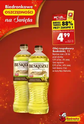 Biedronka Olej rzepakowy Beskidzki 1 l oferta