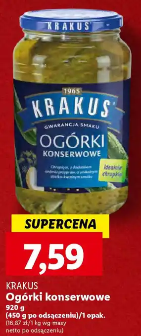 Lidl KRAKUS Ogórki konserwowe 920g oferta