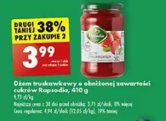 Biedronka Dżem truskawkowy o obniżonej zawartości cukrów Rapsodia, 410 g oferta