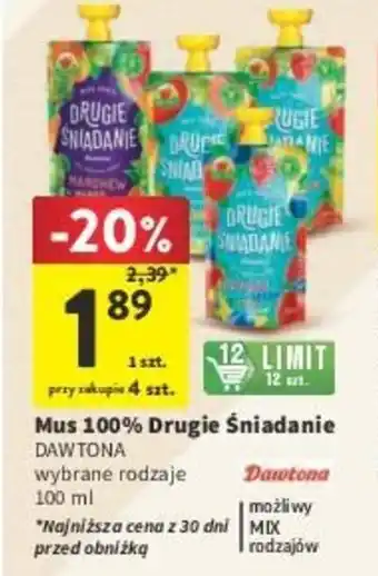 Intermarche Mus 100% Drugie śniadanie DAWTONA 100ml oferta