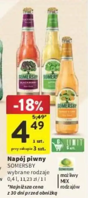 Intermarche Napój piwny SOMERSBY 0,4l oferta