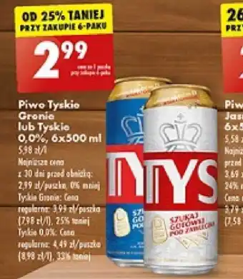 Biedronka Piwo Tyskie Gronia lub Tyskie 0,0% 6x500ml oferta