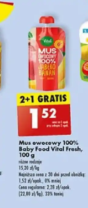 Biedronka Mus owocowy 100% Baby Food Vital Fresh, 100 g oferta