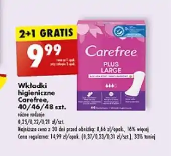 Biedronka Wkładki higieniczne Carefree, 40/46/48 szt. oferta