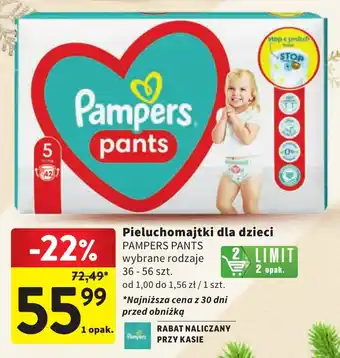 Intermarche Pieluchomajtki dla dzieci PAMPERS PANTS 36-56 szt. oferta