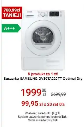 Media Expert Suszarka Samsung DV80TA220TT Optimal Dry oferta