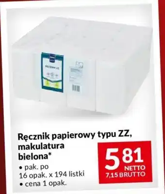 Makro Ręcznik papierowy typu ZZ, makulatura bielona oferta