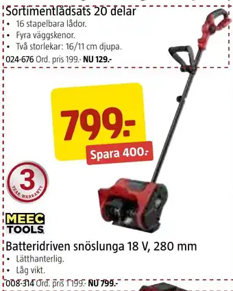 Jula MEEC TOOLS Batteridriven snöslunga 18 V 280 mm oferta