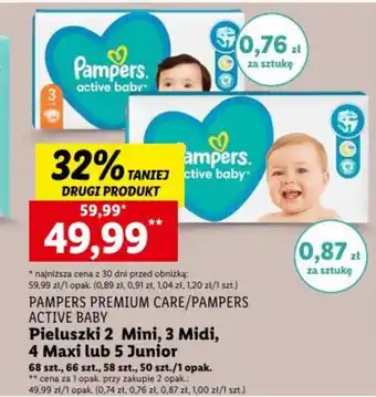 Lidl PAMPERS PREMIUM CARE/PAMPERS ACTIVE BABY Pieluszki 50-68szt. oferta