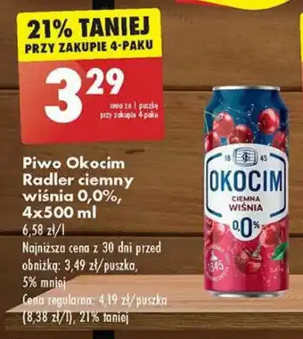 Biedronka Piwo Okocim Radler ciemny wiśnia 0,0%, 4x500 ml oferta