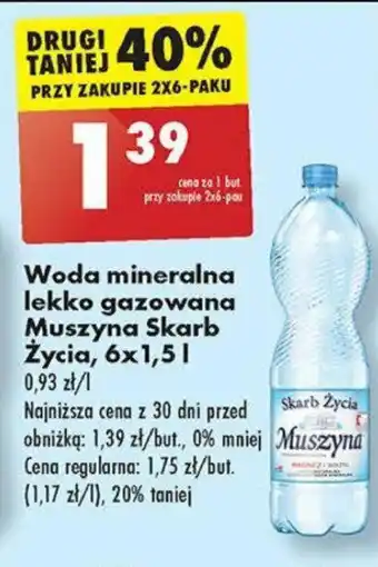 Biedronka Woda mineralna lekko gazowana Muszyna Skarb Życia, 6x1,5 l oferta
