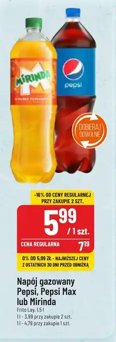 Polomarket Napój gazowany Pepsi Pepsi Max lub Mirinda Frito Lay 1,5l oferta