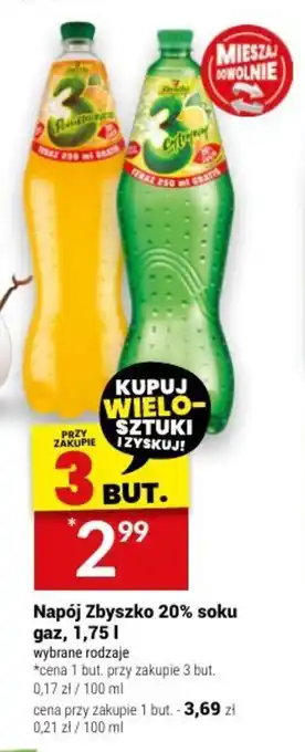 Twój Market Napój Zbyszko 20% soku gaz, 1,75 l oferta