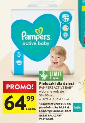 Intermarche Pieluszki dla dzieci PAMPERS ACTIVE BABY 56-90szt. oferta