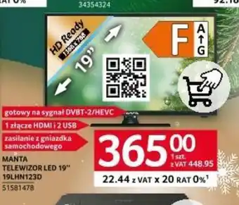 Selgros MANTA TELEWIZOR LED 19" 19LHN123D oferta