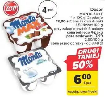 Carrefour Deser MONTE ZOTT 4 x 100 g oferta