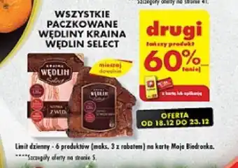 Biedronka WSZYSTKIE PACZKOWANE WĘDLINY KRAINA WĘDLIN SELECT oferta