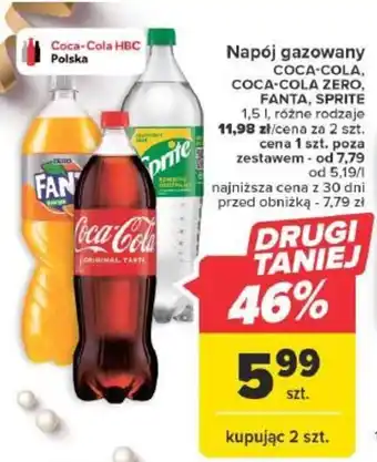Carrefour Napój gazowany COCA-COLA, COCA-COLA ZERO, FANTA, SPRITE 1,5 l oferta