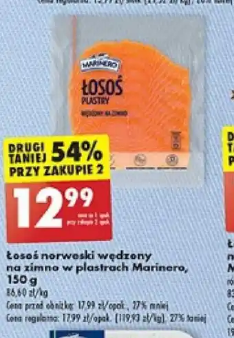 Biedronka Łosoś norweski wędzony na zimno w plastrach Marinero, 150 g oferta