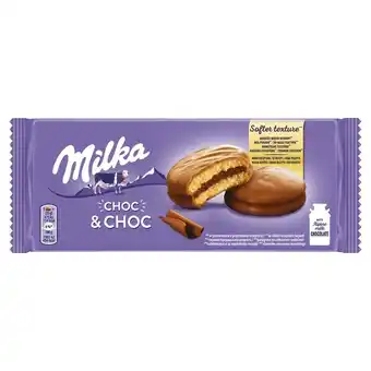 Delikatesy Centrum Milka choc & choc ciastka biszkoptowe przekładane nadzieniem kakaowym oblane czekoladą mleczną 150 g oferta