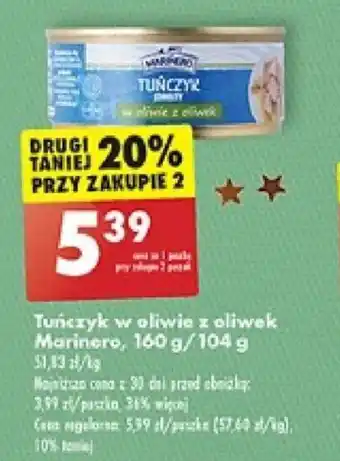 Biedronka Tuńczyk w oliwie z oliwek Marinero 160/104g oferta