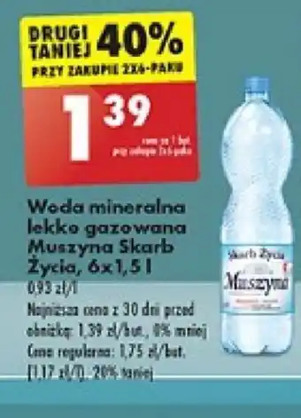 Biedronka Woda mineralna lekko gazowana Muszyna Skarb Życia, 6x1,5l oferta