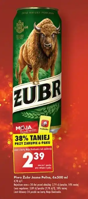 Biedronka Piwo Żubr Jasne Pełne, 6x500 ml oferta