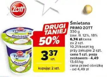 Carrefour Market Śmietana PRIMO ZOTT 330g oferta