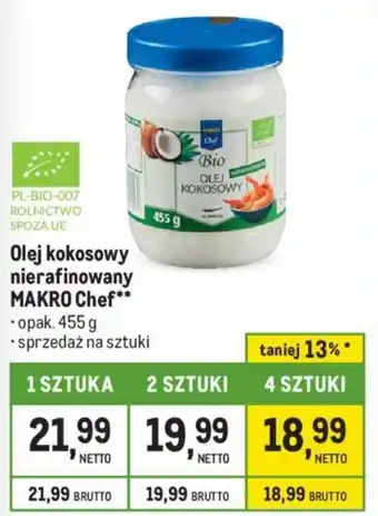 Makro Olej kokosowy nierafinowany MAKRO Chef 455g oferta