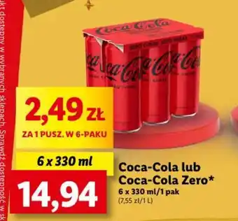 Lidl Coca Cola lub Coca Cola Zero 6x330ml oferta