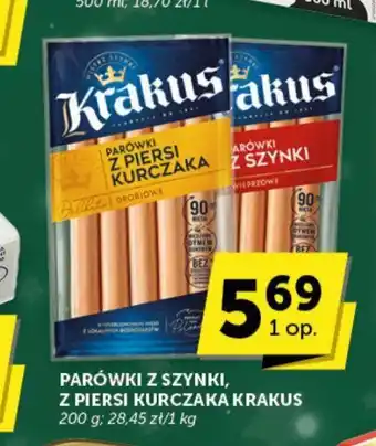 Groszek PARÓWKI Z SZYNKI, Z PIERSI KURCZAKA KRAKUS 200 g oferta